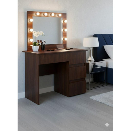 Masa de toaleta/machiaj, Irina, wenge, cu oglinda si LED-uri, 94x43x141 cm [1]