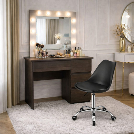 Mese de machiaj - Masa de toaleta/machiaj, Irina, wenge + scaun Alba, negru, cu oglinda si LED-uri, 94x43x141 cm