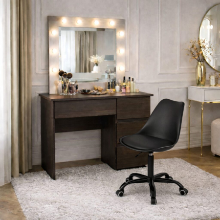 Mese de machiaj - Masa de toaleta/machiaj, Irina, wenge + scaun Andria, negru, cu oglinda si LED-uri, 94x43x141 cm