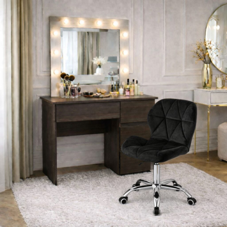 Mese de machiaj - Masa de toaleta/machiaj, Irina, wenge + scaun Avola, negru, cu oglinda si LED-uri, 94x43x141 cm