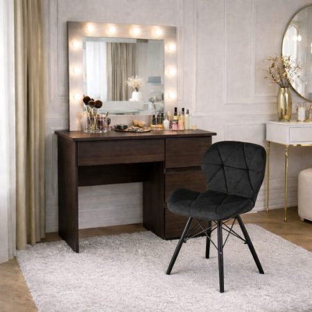 Mese de machiaj - Masa de toaleta/machiaj, Irina, wenge + scaun Lago negru, cu oglinda si LED-uri, 94x43x141 cm
