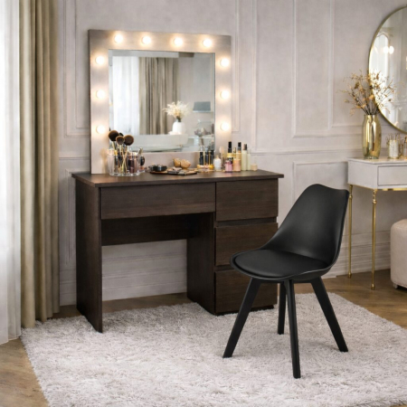 Mese de machiaj - Masa de toaleta/machiaj, Irina, wenge + scaun Mark, negru, cu oglinda si LED-uri, 94x43x141 cm