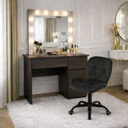 Mese de machiaj - Masa de toaleta/machiaj, Irina, wenge + scaun Noto, negru, cu oglinda si LED-uri, 94x43x141 cm