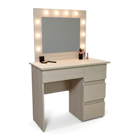 Mese de machiaj - Masa de toaleta/machiaj, Irina, zebrano, cu oglinda si LED-uri, 94x43x141 cm