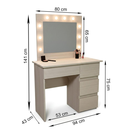 Masa de toaleta/machiaj, Irina, zebrano, cu oglinda si LED-uri, 94x43x141 cm [4]