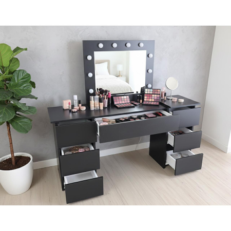 Masa de toaleta/machiaj, negru, cu oglinda si LED-uri, Antonia, 155x42x135 cm [1]