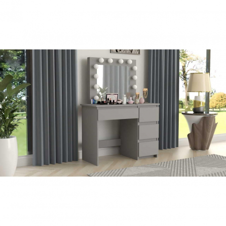 Masa de toaleta/machiaj + Scaun stil scandinav, gri, cu oglinda si LED-uri, 94x43x141 cm [12]