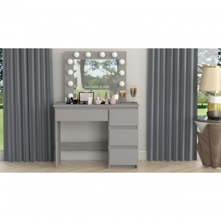 Masa de toaleta/machiaj + Scaun stil scandinav, gri, cu oglinda si LED-uri, 94x43x141 cm [1]