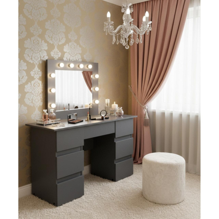 Masa de toaleta/machiaj, Vanessa, antracit, cu oglinda si LED-uri, 130x43x143 cm [2]