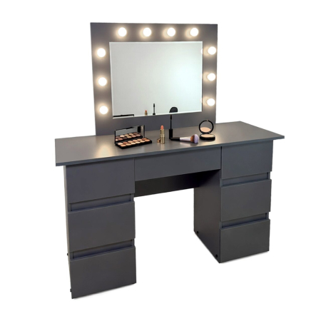 Masa de toaleta/machiaj, Vanessa, antracit, cu oglinda si LED-uri, 130x43x143 cm [0]