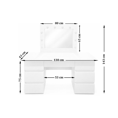 Masa de toaleta/machiaj, Vanessa + scaun Alba, alb, cu oglinda si LED-uri, 130x43x143 cm [6]