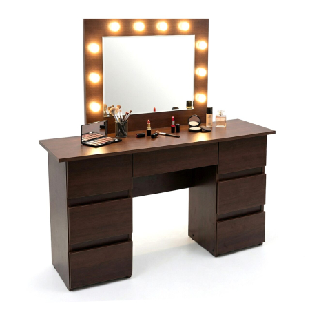 Mese de machiaj - Masa de toaleta/machiaj, Vanessa, wenge, cu oglinda si LED-uri, 130x43x143 cm