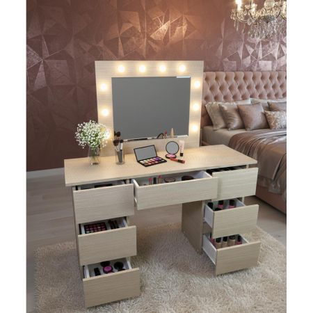 Masa de toaleta/machiaj, Vanessa, zebrano, cu oglinda si LED-uri, 130x43x143 cm [2]