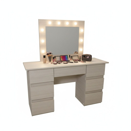 Mese de machiaj - Masa de toaleta/machiaj, Vanessa, zebrano, cu oglinda si LED-uri, 130x43x143 cm