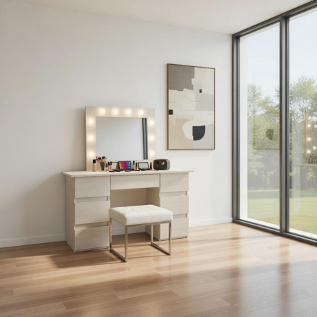 Masa de toaleta/machiaj, Vanessa, zebrano, cu oglinda si LED-uri, 130x43x143 cm [5]