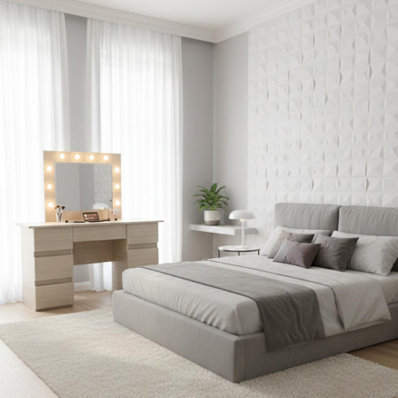 Masa de toaleta/machiaj, Vanessa, zebrano, cu oglinda si LED-uri, 130x43x143 cm [1]