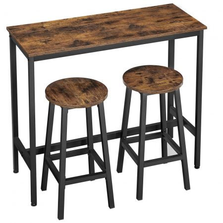 Mese - Masa pentru bucatarie/living/bar + 2 scaune, Artool, pal si otel, maro rustic, 100x40x90 cm