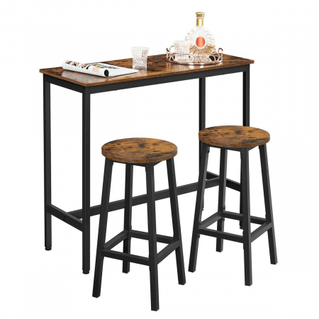 Masa pentru bucatarie/living/bar + 2 scaune, Artool, pal si otel, maro rustic, 100x40x90 cm [7]
