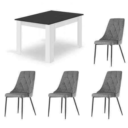Scaune - Masa pentru sufragerie/living + 4 scaune Imola, Artool, lemn, alb si negru, 120x80x75 cm