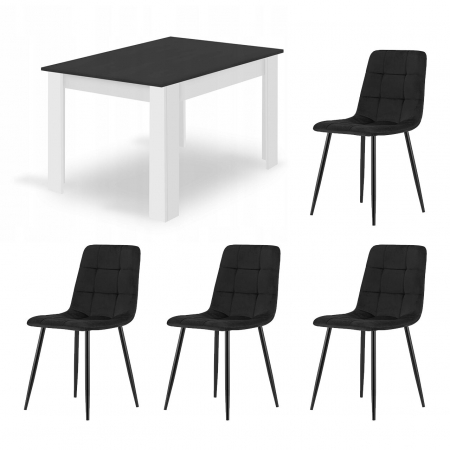 Scaune - Masa pentru sufragerie/living + 4 scaune Kara, Artool, lemn, alb si negru, 120x80x75 cm