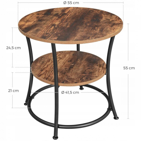 Masa pentru sufragerie/living, Artool, rotunda, pal, metal, cu raft depozitare, maro rustic si negru, 55x55 cm [5]
