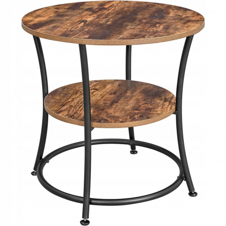 Mese - Masa pentru sufragerie/living, Artool, rotunda, pal, metal, cu raft depozitare, maro rustic si negru, 55x55 cm