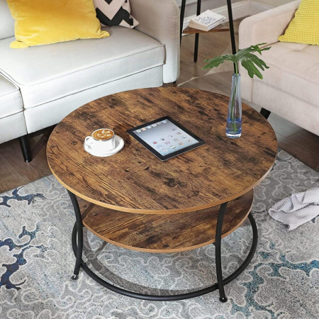 Masa pentru sufragerie/living, Artool, rotunda, pal, metal, cu raft depozitare, maro rustic si negru, 80x45 cm [5]