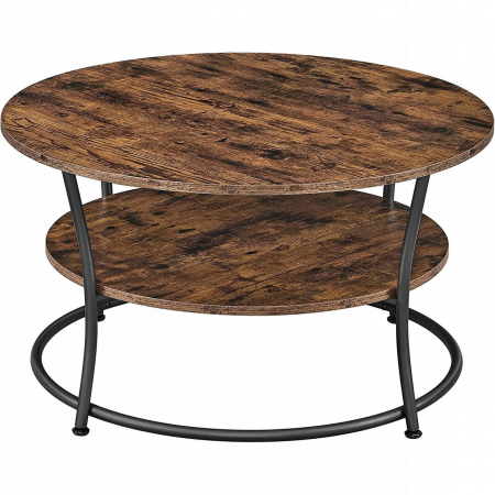 Mese - Masa pentru sufragerie/living, Artool, rotunda, pal, metal, cu raft depozitare, maro rustic si negru, 80x45 cm