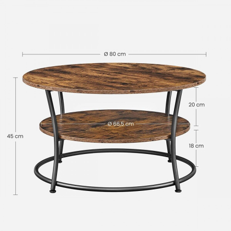 Masa pentru sufragerie/living, Artool, rotunda, pal, metal, cu raft depozitare, maro rustic si negru, 80x45 cm [4]