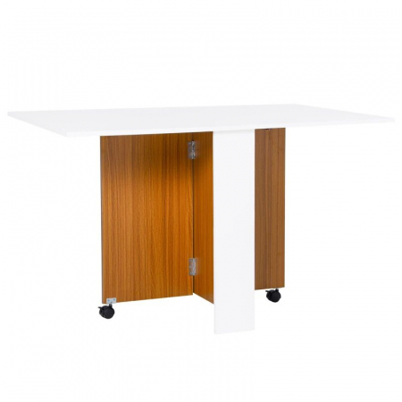 Mese - Masa pentru sufragerie/living, pe roti, extensibila, pal, alb si natur, 15-120x80x73 cm