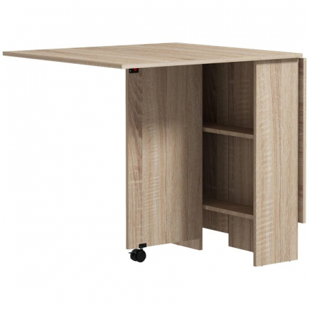 Mese - Masa pentru sufragerie/living, pe roti, extensibila, pal, maro natur, 23-140x75x74 cm