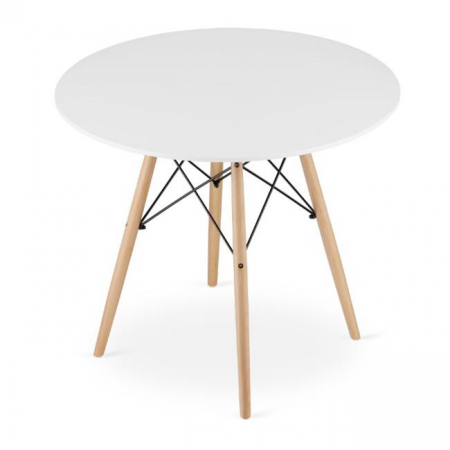 Mese - Masa stil scandinav, Artool, rotund, MDF si lemn, alb, 90x72 cm
