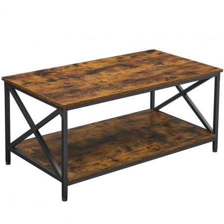 Mese - Masuta cafea, Artool, cu raft depozitare, dreptunghiulara, pal si otel, maro rustic, 100x55x45 cm