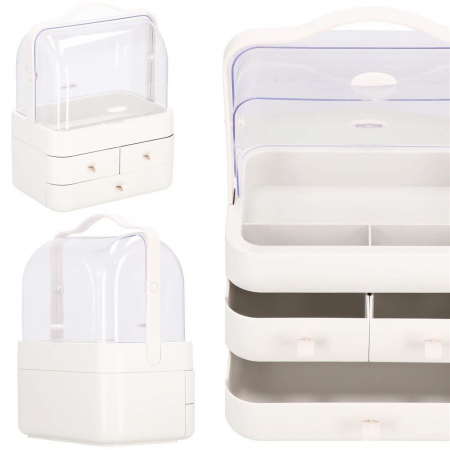 Organizator cosmetice, plastic, 3 niveluri, 3 sertare, alb, 29.8x20.4x39.5 cm, Springos [2]