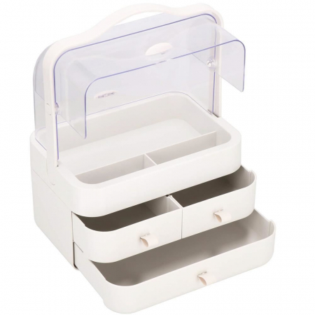 Cutii de bijuterii - Organizator cosmetice, plastic, 3 niveluri, 3 sertare, alb, 29.8x20.4x39.5 cm, Springos