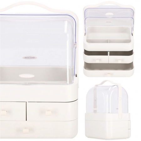 Organizator cosmetice, plastic, 3 niveluri, 3 sertare, alb, 29.8x20.4x39.5 cm, Springos [3]