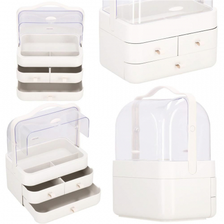 Organizator cosmetice, plastic, 3 niveluri, 3 sertare, alb, 29.8x20.4x39.5 cm, Springos [1]