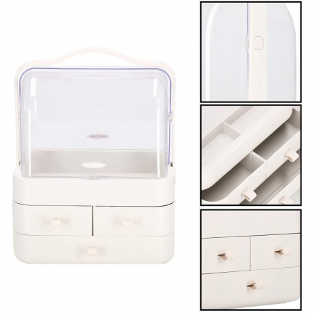 Organizator cosmetice, plastic, 3 niveluri, 3 sertare, alb, 29.8x20.4x39.5 cm, Springos [4]