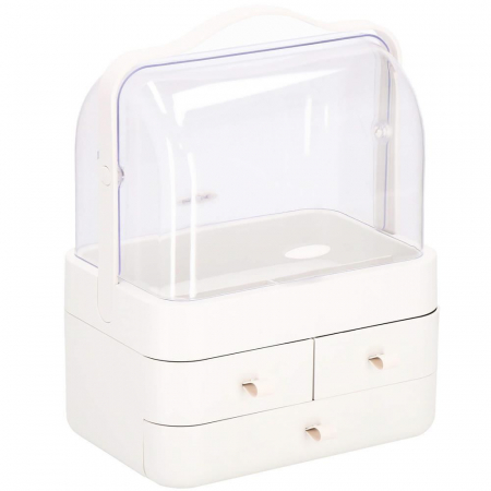 Organizator cosmetice, plastic, 3 niveluri, 3 sertare, alb, 29.8x20.4x39.5 cm, Springos [14]
