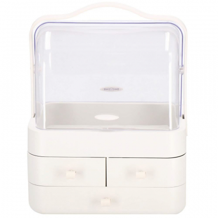 Organizator cosmetice, plastic, 3 niveluri, 3 sertare, alb, 29.8x20.4x39.5 cm, Springos [15]