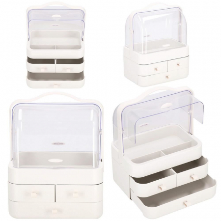 Organizator cosmetice, plastic, 3 niveluri, 3 sertare, alb, 29.8x20.4x39.5 cm, Springos [17]