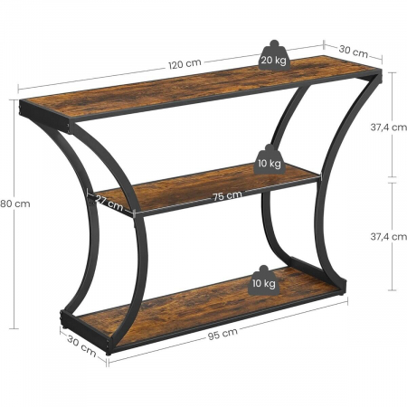Raft depozitare, Artool, pal, otel, 3 polite, maro rustic si negru, max 30 kg, 120x30x80 cm [7]