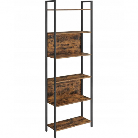 Mobila living si biblioteci - Raft depozitare, Artool, pal, otel, 6 polite, maro rustic si negru, max 23 kg, 60x24x186 cm