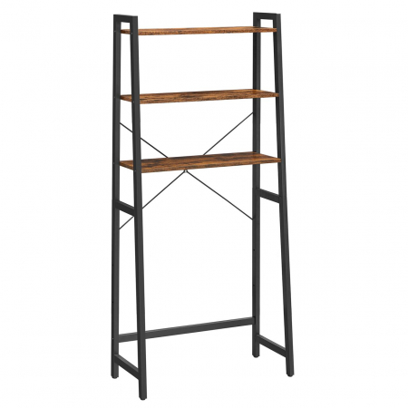 Mobilier baie - Raft pentru baie, deasupra toaletei, Artool, pal si otel, 3 polite, maro rustic si negru, 64x30x156 cm
