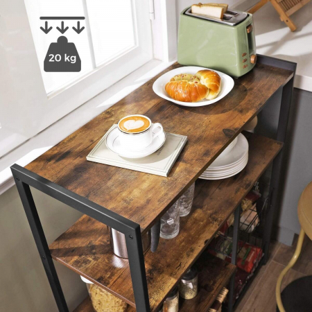 Raft pentru bucatarie, Artool, pal, otel, 4 polite, cu compartimente pentru farfurii, negru si maro rustic, 80x35x95 cm [3]