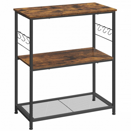 Mese - Raft pentru bucatarie, Artool, pal, otel, cu carlige, 2 polite, maro rustic si negru, 80x40x90 cm