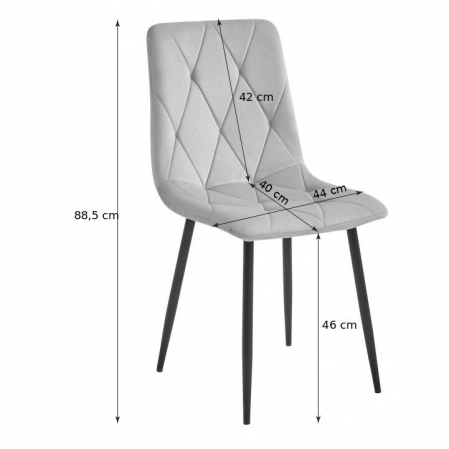 Scaun bucatarie/living, Artool, Libra, catifea, metal, gri si negru, 44x40x88.5 cm [4]