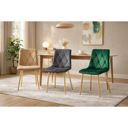 Scaun bucatarie/living, Artool, Libra, catifea verde, picioare metal auriu, 45x54x86.5 cm [8]