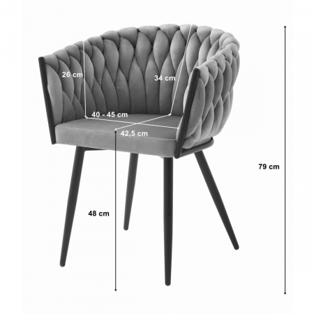 Scaun bucatarie/living, Artool, Orion, catifea, metal, gri inchis si negru, 61x55x79 cm [1]