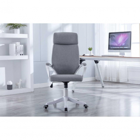 Scaun de birou, Jumi, rotativ, functie tilt, textil, gri si alb, max 120 kg, 64x65x111-120 cm [4]